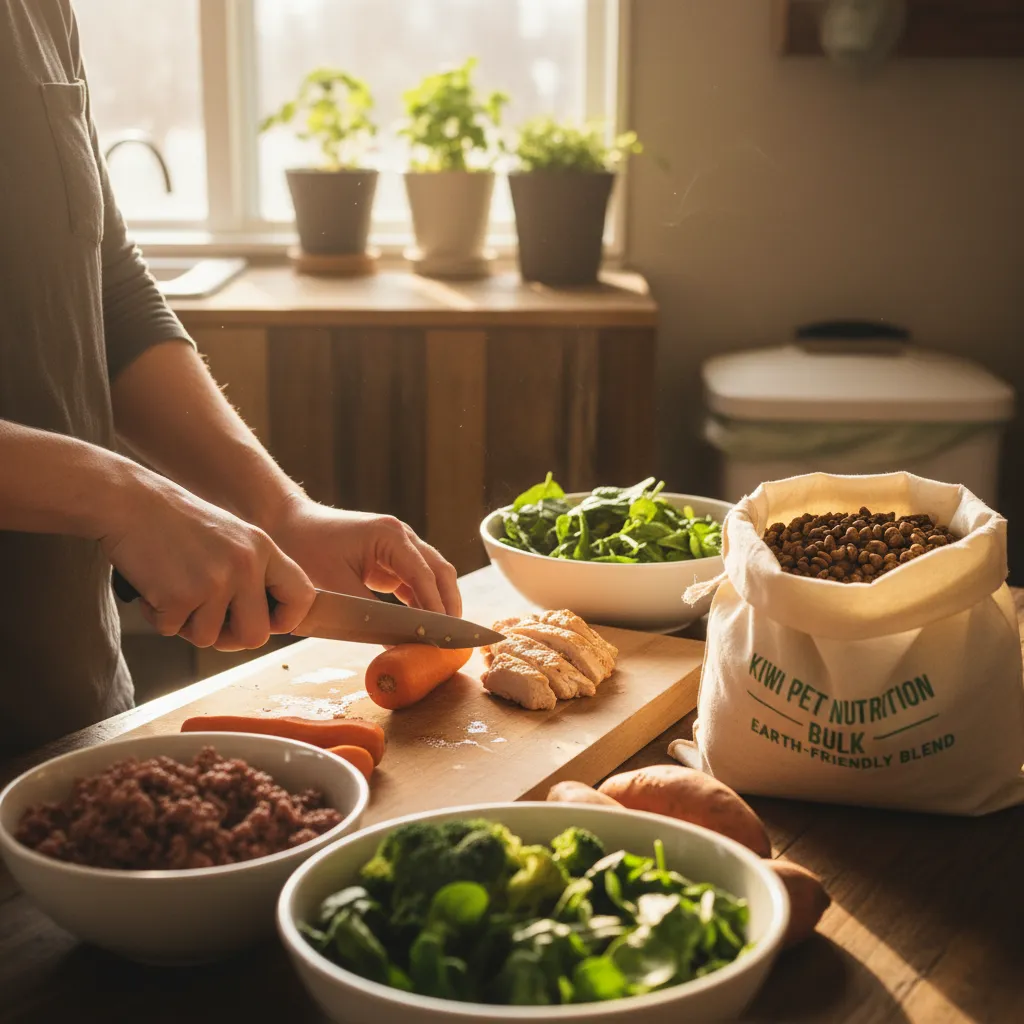 Preparing eco-friendly, homemade pet food with fresh ingredients