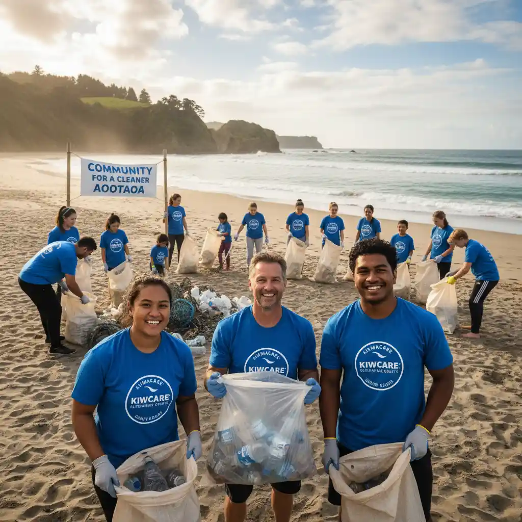 Community volunteers engaging in beach clean-up to promote local eco-friendly practices