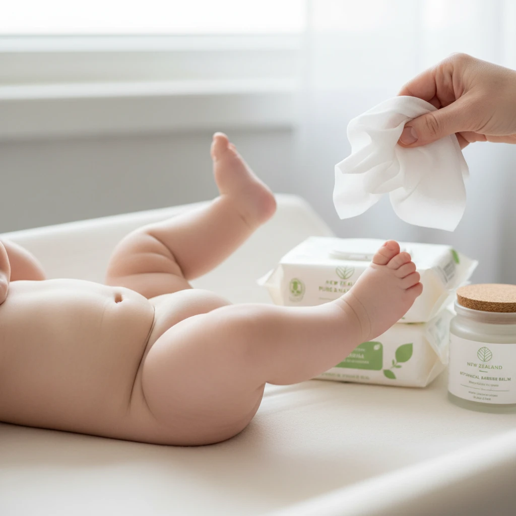 Baby's clean bottom with eco-friendly baby wipes