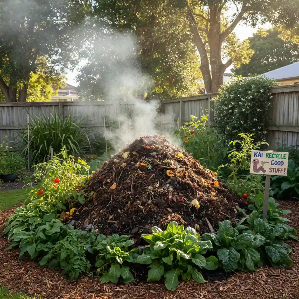 Healthy compost pile in a New Zealand garden, illustrating the composting nz guide