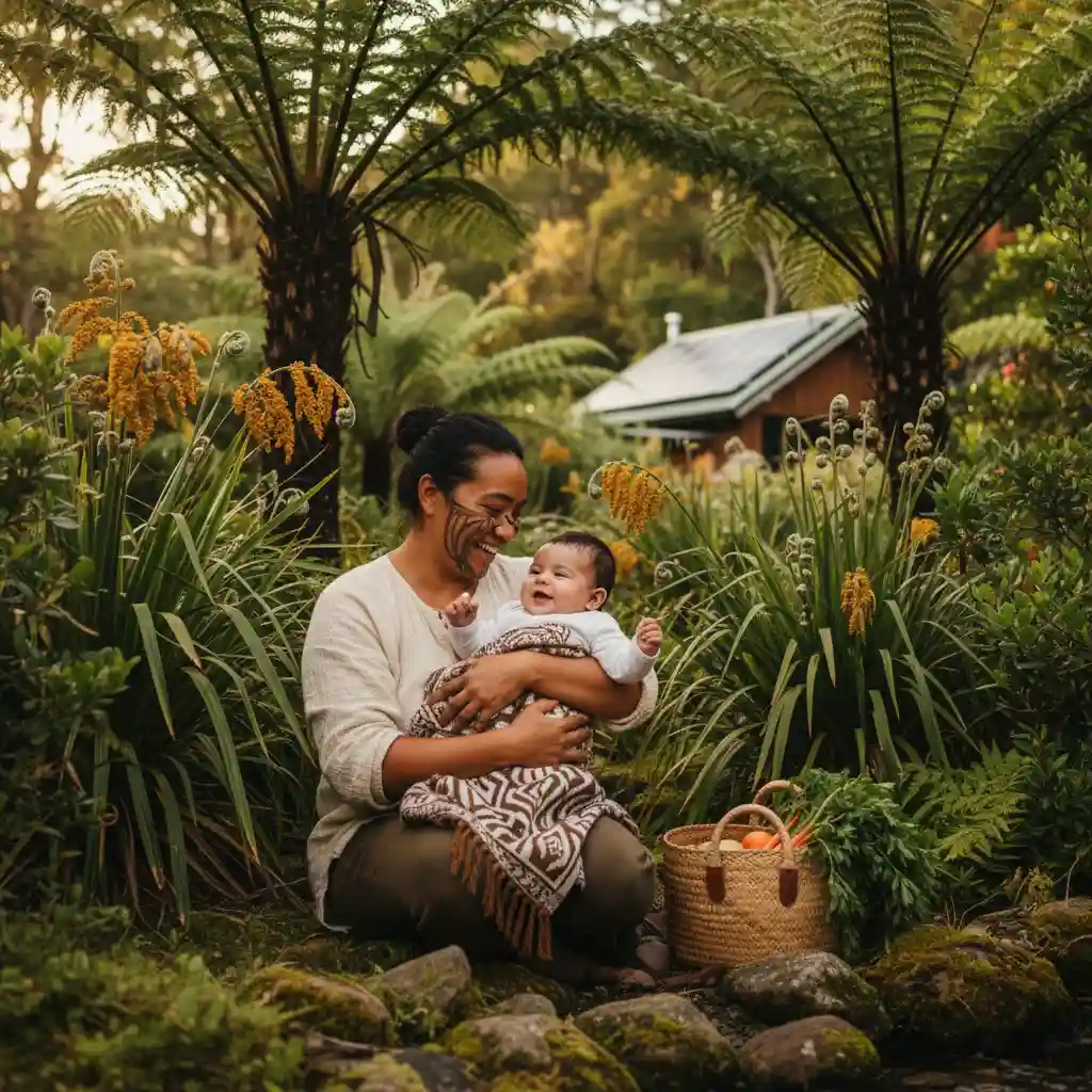 New Zealand parent with baby, embracing sustainable parenting