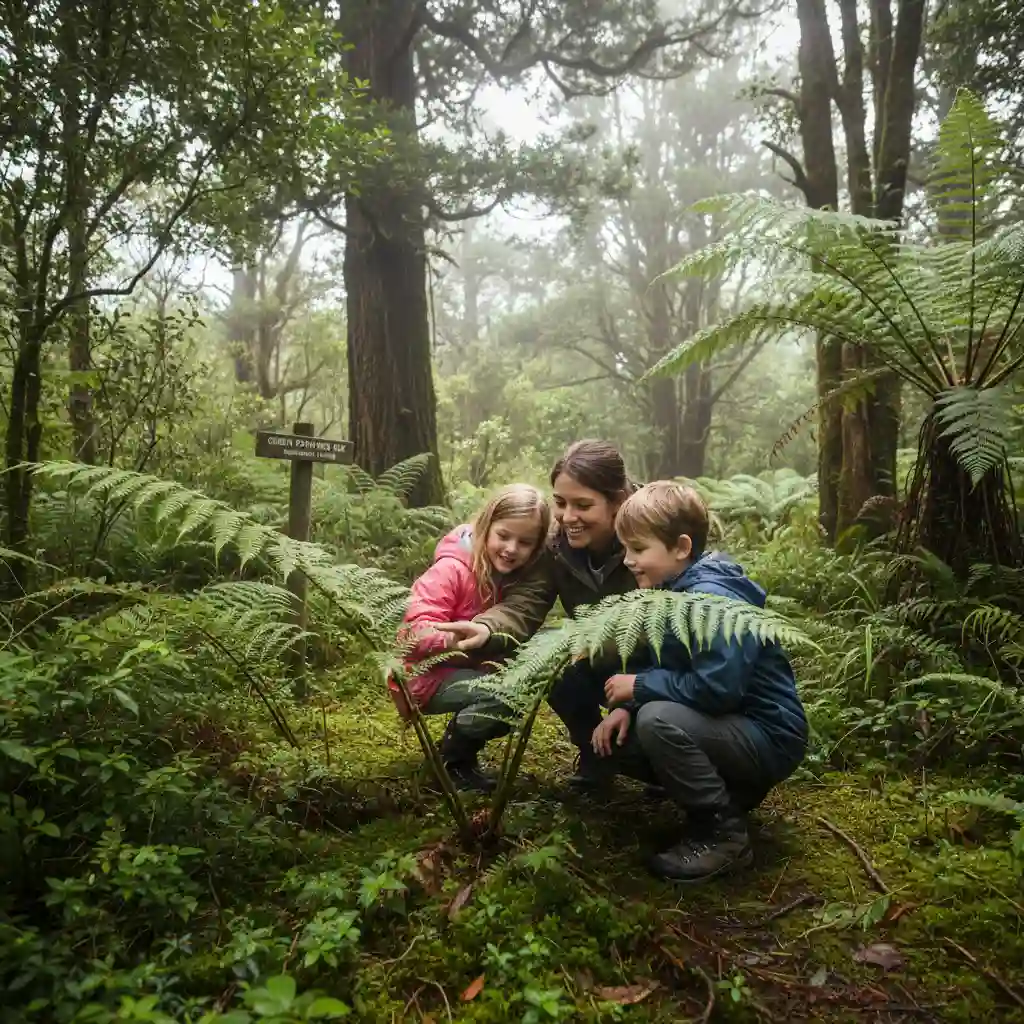 Children exploring native New Zealand bush, learning about nature