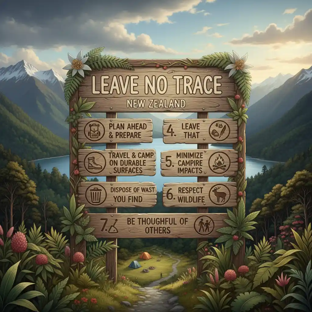 Illustration of the seven Leave No Trace principles for hikers