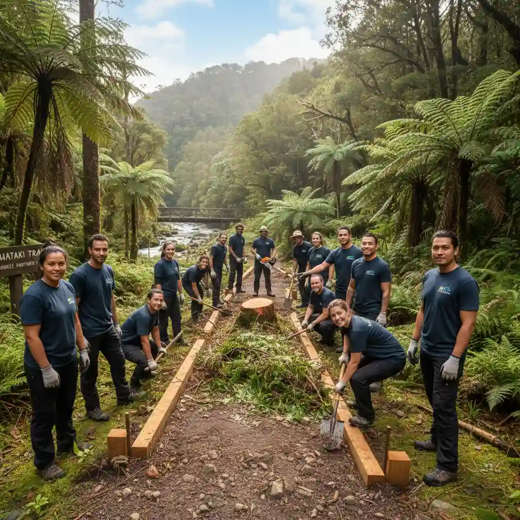 Volunteers performing trail maintenance for sustainable hiking