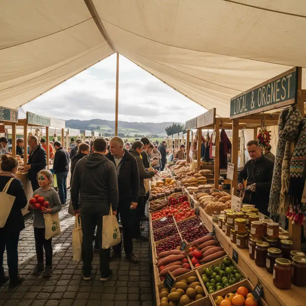 New Zealand farmers market promoting local and sustainable food choices