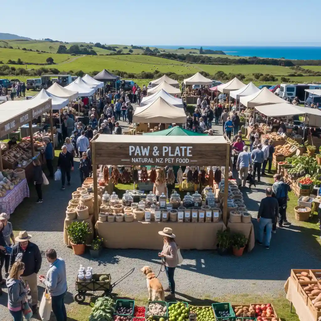 New Zealand farmers market with local sustainable pet food options