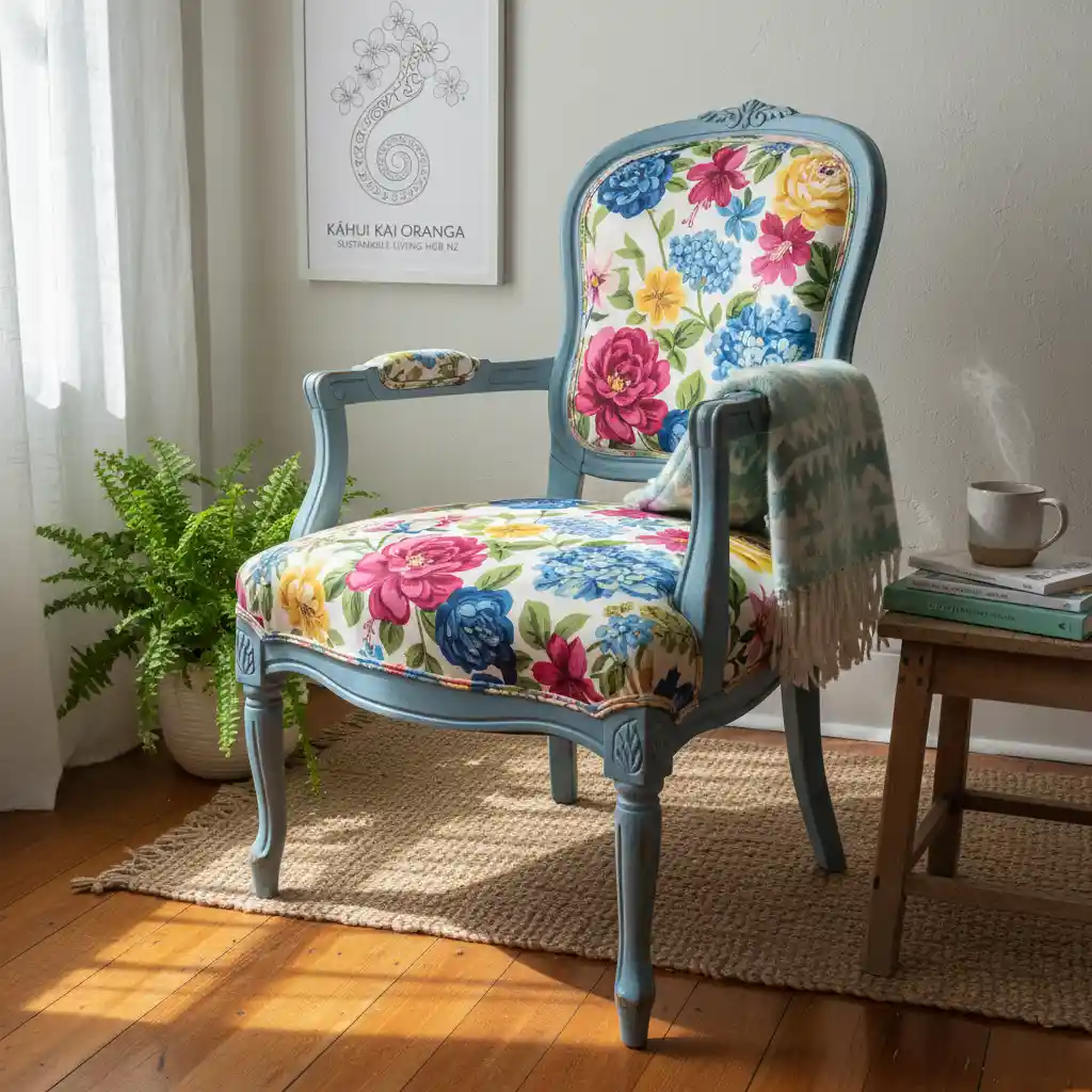 Upcycled antique chair with new paint and upholstery