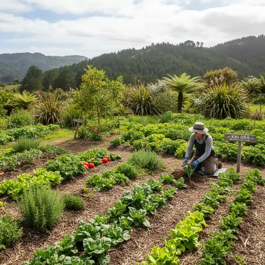 Vibrant organic garden in New Zealand