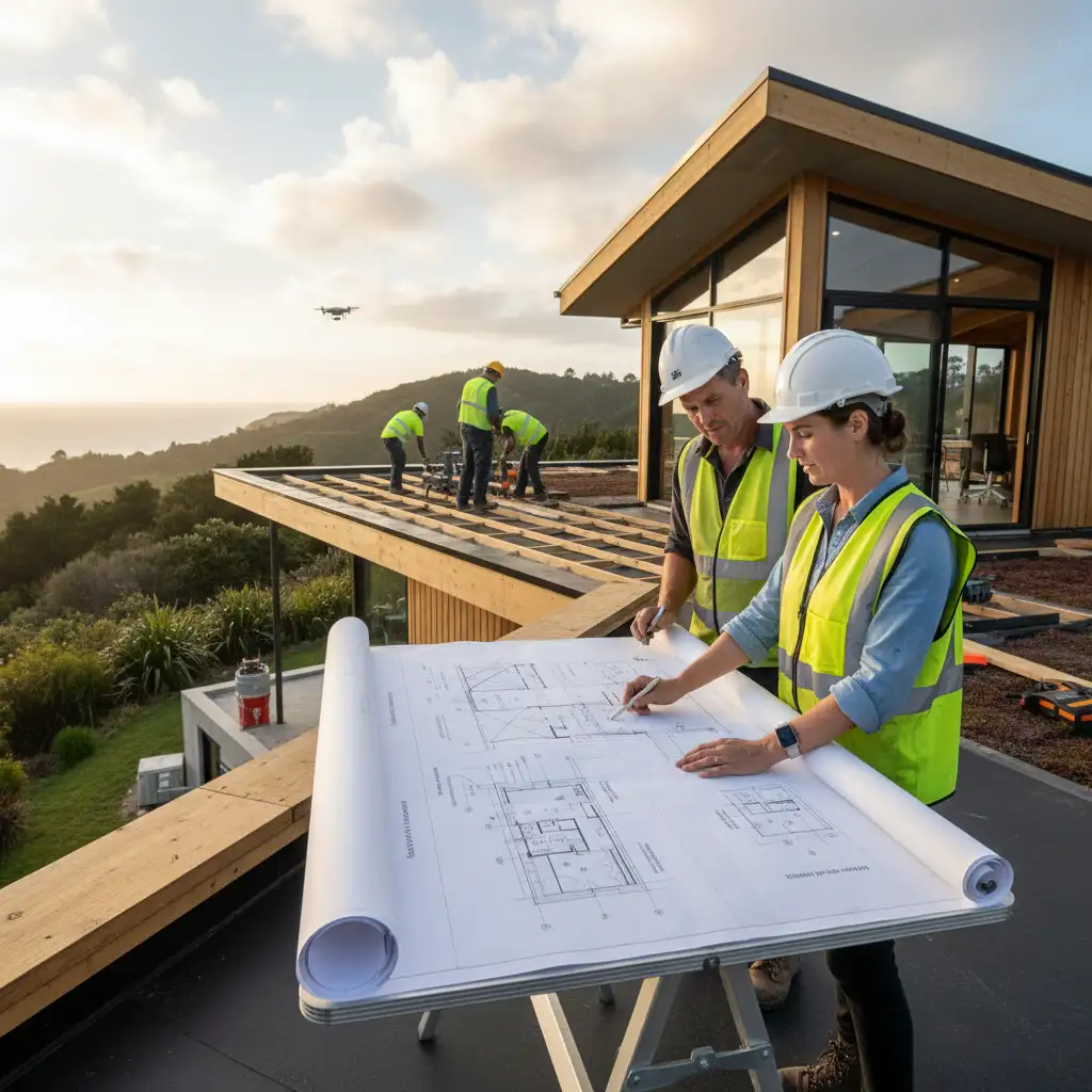 Architect planning an eco-friendly green roofing solution for a New Zealand home