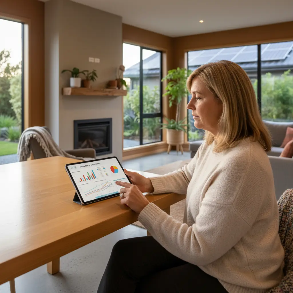 Homeowner reviewing comprehensive energy audit report on a tablet
