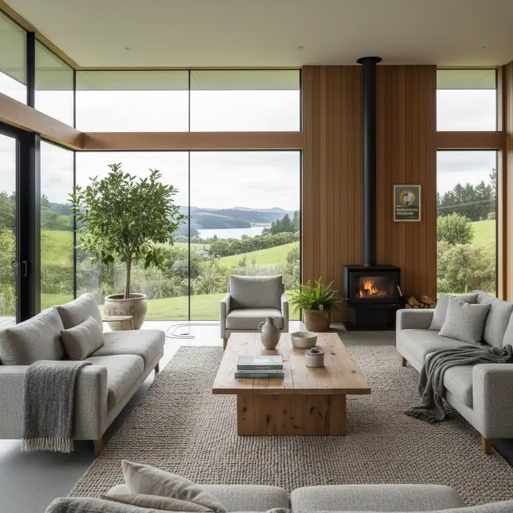 Energy-efficient living room in a New Zealand home with good insulation