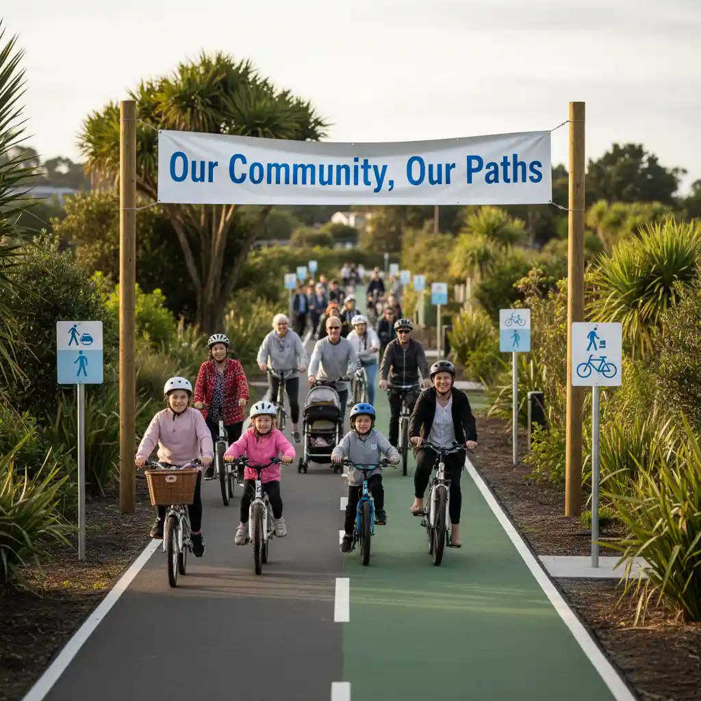 Successful community project showcasing a new shared path for walking and cycling in New Zealand