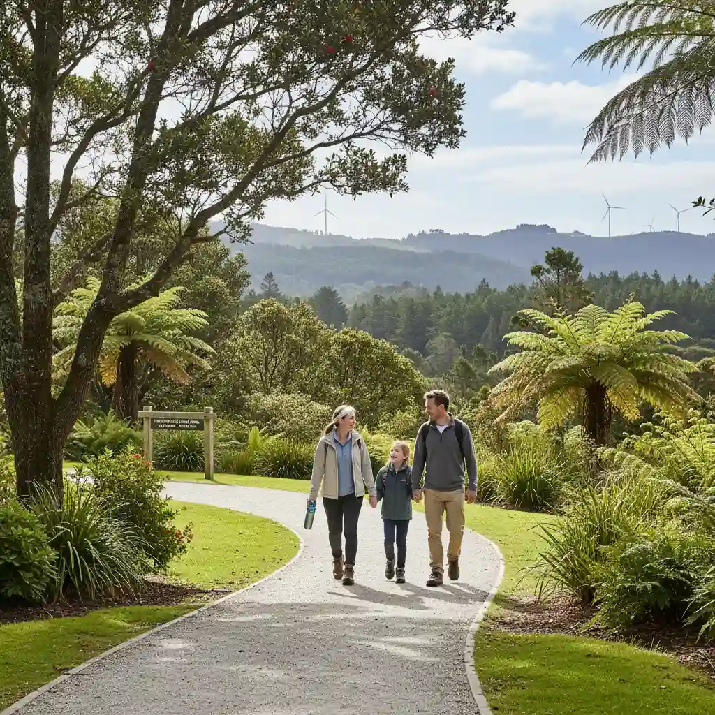 Family walking in New Zealand park