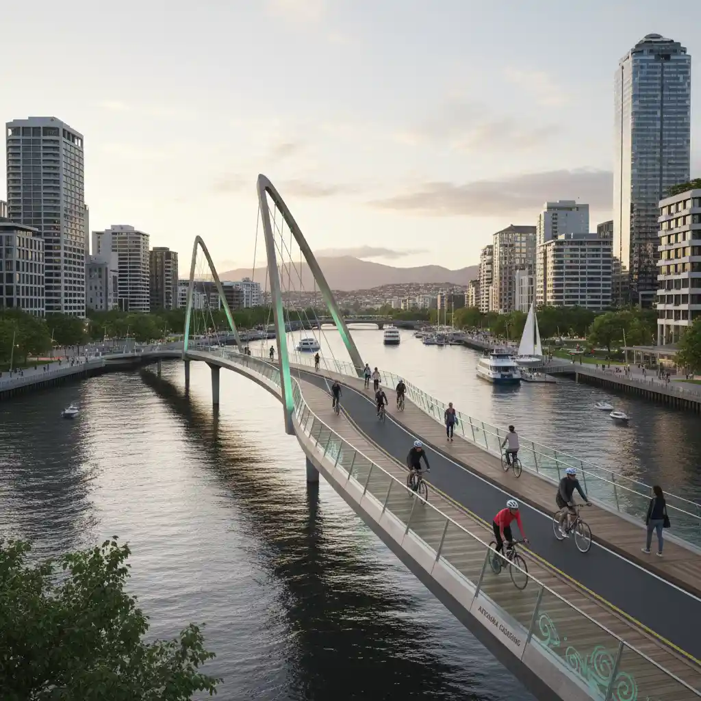 Modern cycling and walking bridge in New Zealand