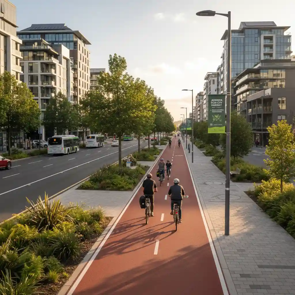 Modern urban cycling infrastructure reducing transport costs in a New Zealand city