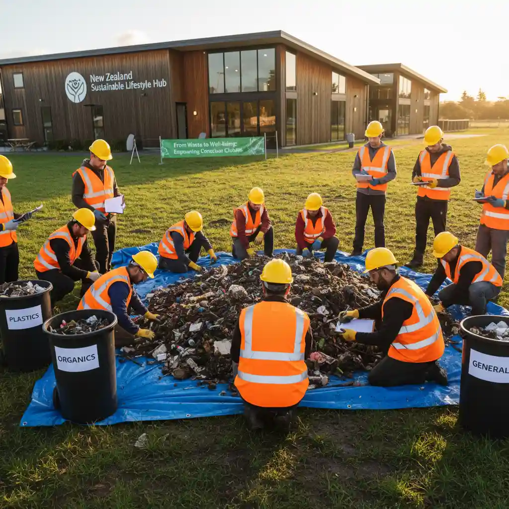Community waste audit volunteers sorting rubbish
