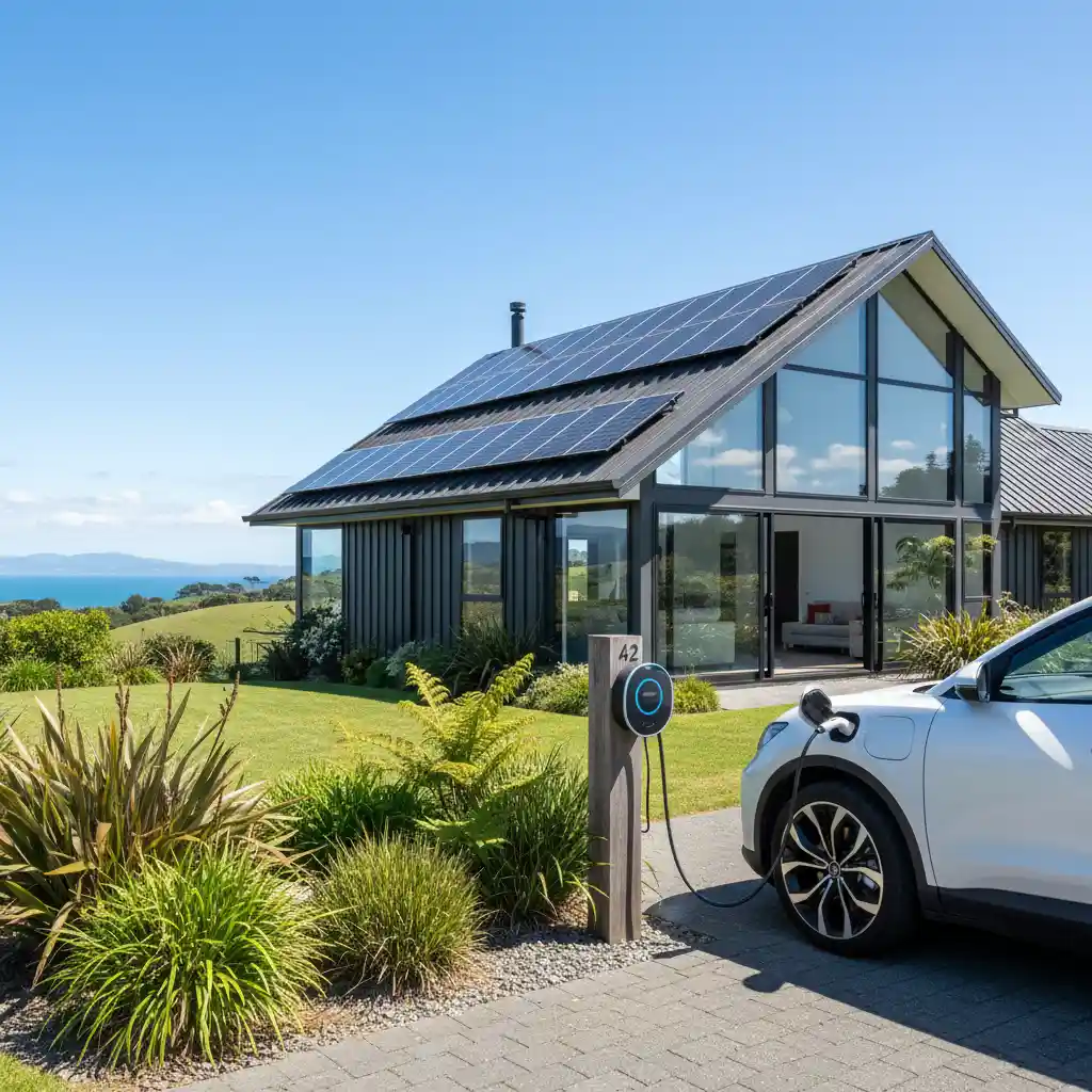 Smart EV charging at a New Zealand home with solar panels