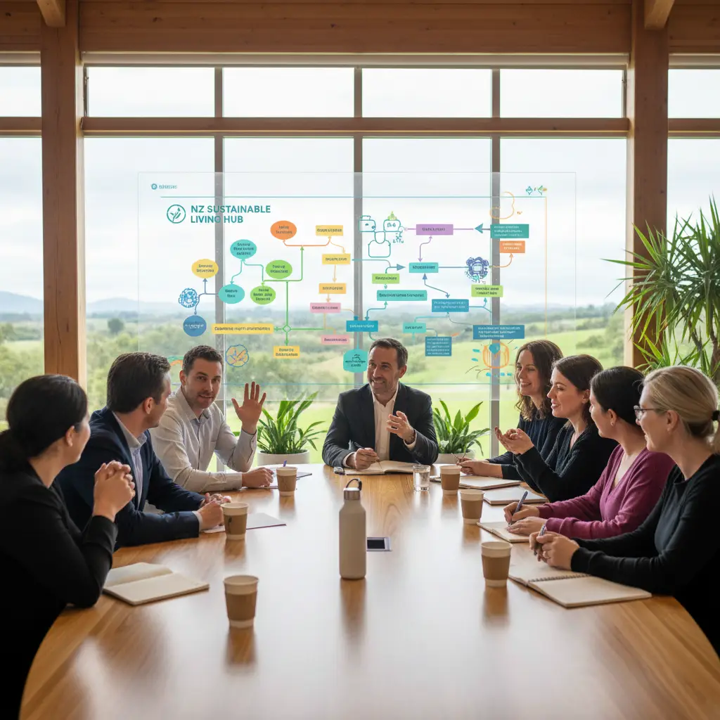 Diverse stakeholders collaborating on sustainable strategy development