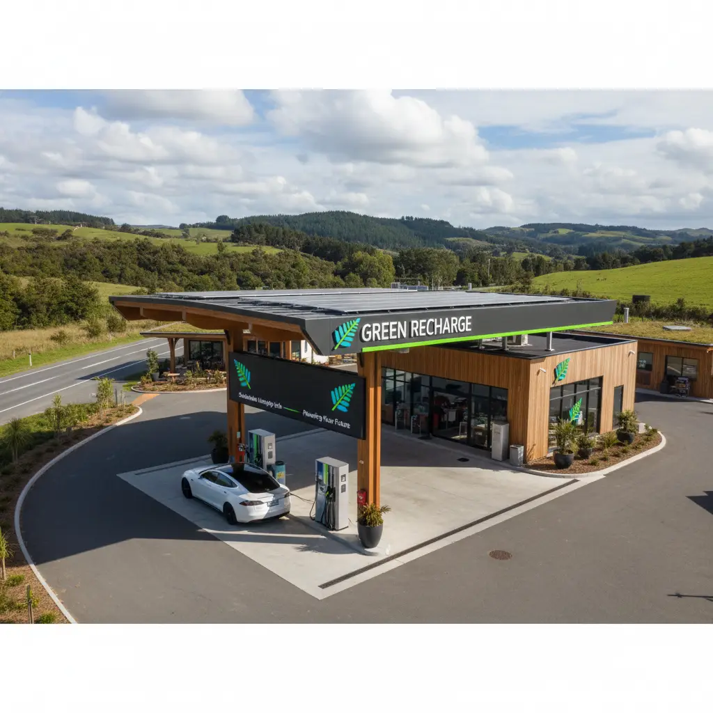 Conventional car refueling at a New Zealand petrol station, highlighting fossil fuel consumption.
