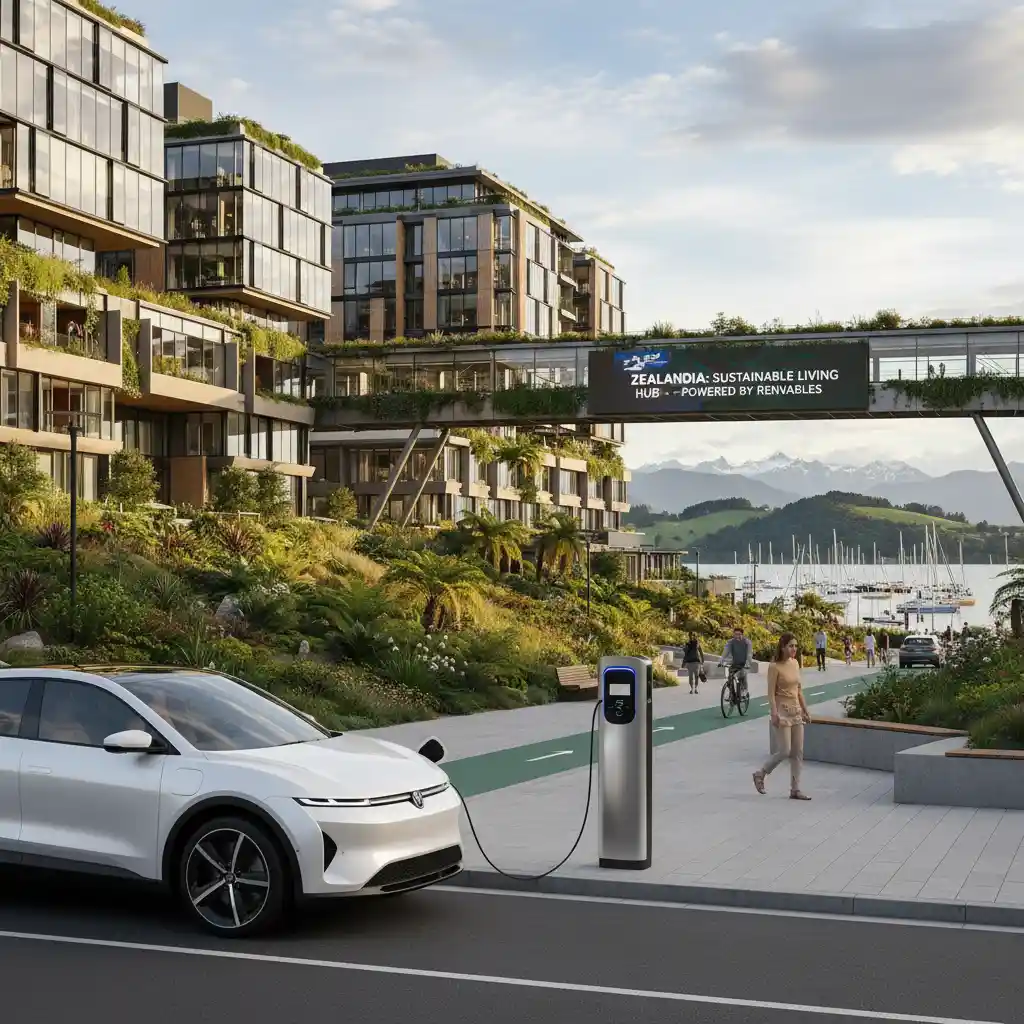 Electric vehicle charging in New Zealand, reflecting renewable energy use.