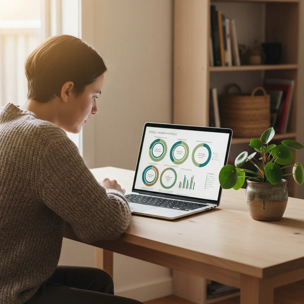 Ethical banking and sustainable investment dashboard on a laptop, a key green living tip for NZ