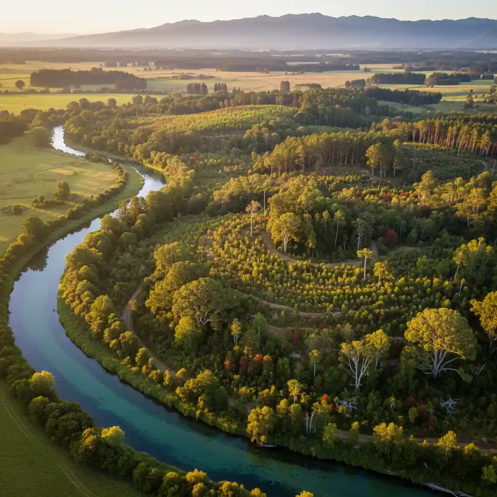 Aerial view of a healthy, sustainably managed New Zealand forest landscape