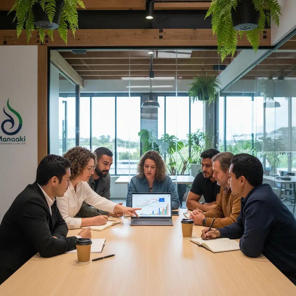 Team discussing sustainability tracking and reporting data