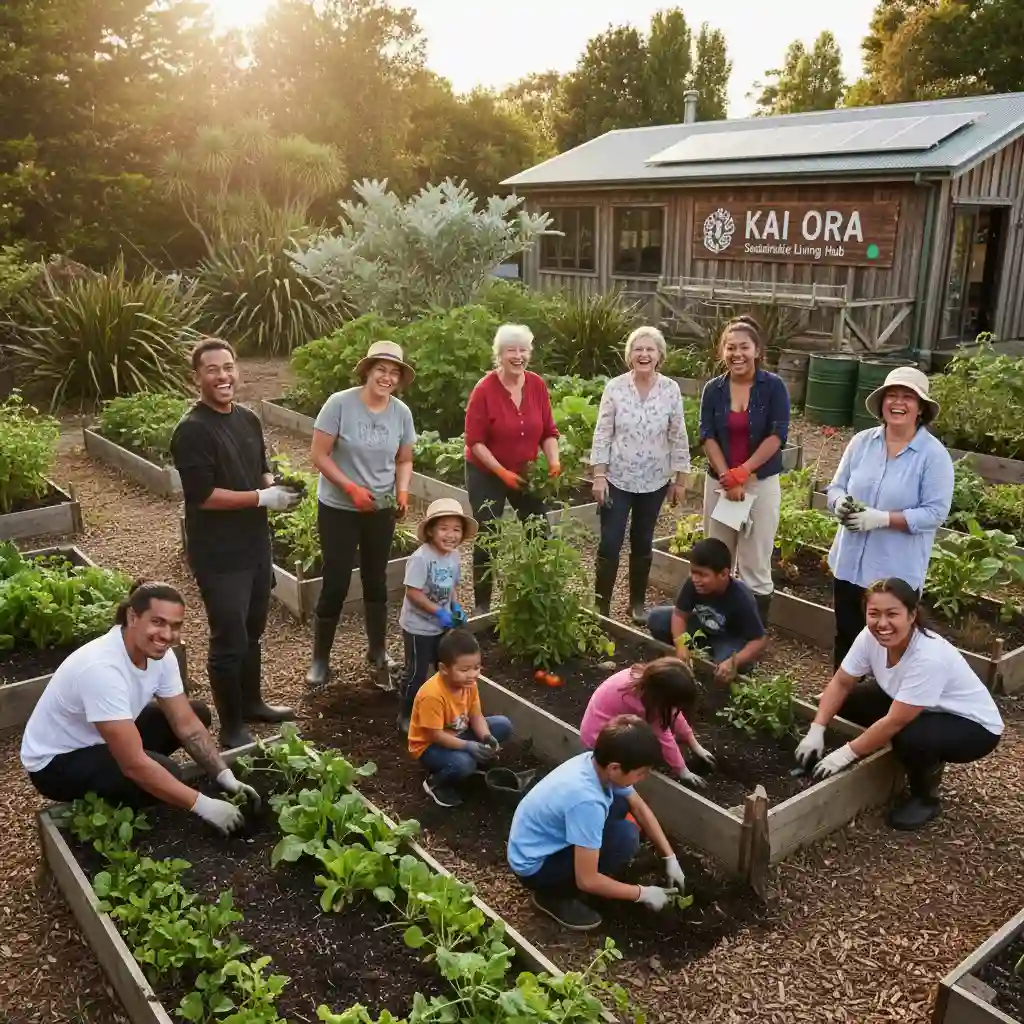 Community members working together in a garden, reflecting green living tips NZ for collective action