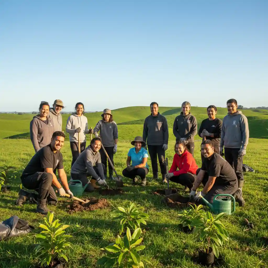 New Zealanders planting trees, fostering sustainability